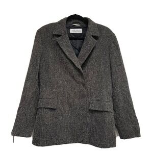 Max Mara Black Cream Jacket Size 10 Virgin Wool Made in Italy